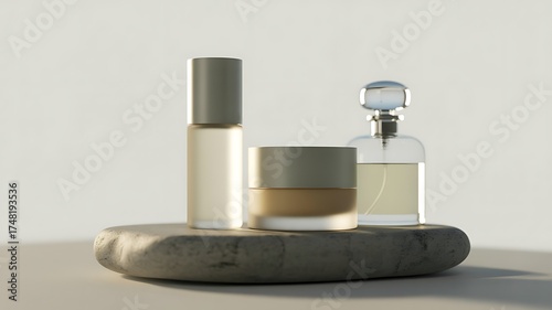 Wallpaper Mural Elegant cosmetic product set on natural stone platform presentation beauty Torontodigital.ca
