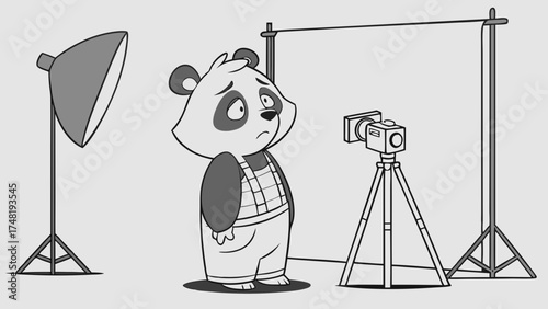 Cartoon Character Behind the Camera in a Studio.