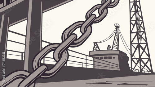 Chain and Industrial Elements in Monochrome Design.