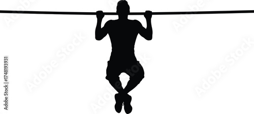 Silhouette of a man doing pullups isolated on white background athlete performing pullup exercise for strength and fitness training