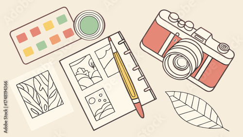 Creative Process and Art Supplies Illustration.