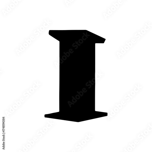  A minimalist silhouette of a podium stands starkly against the background, creating a sense of anticipation and authority.