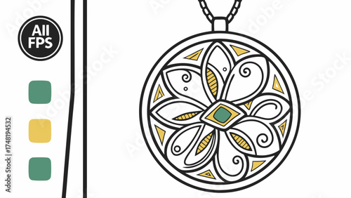 Decorative Pendant Design with Geometric Floral Pattern.