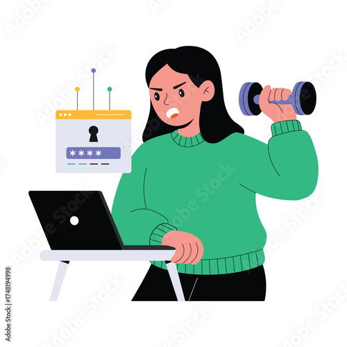 User receiving warning for entering weak or unsafe password Illustration