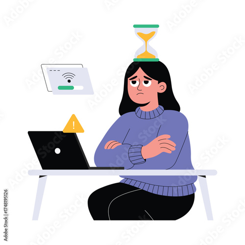 Frustrated user waiting for slow Wi-Fi connection to load  Illustration