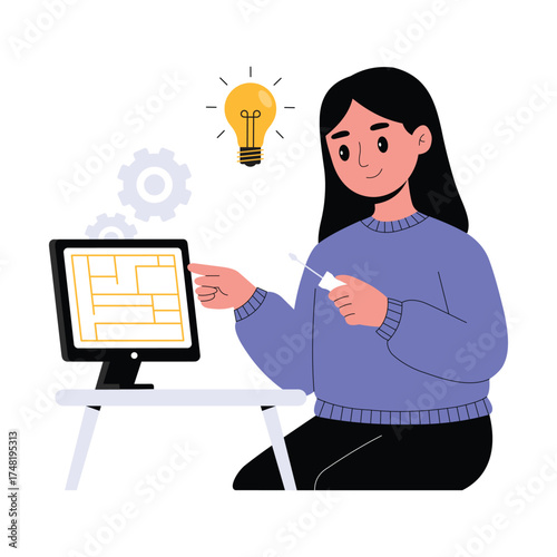 Person searching for answers and problem solutions online Illustration