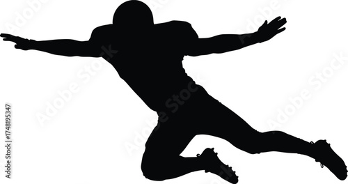 Silhouette of an american football player diving isolated on white background, showcasing athleticism, power, and the dynamic movement of the sport