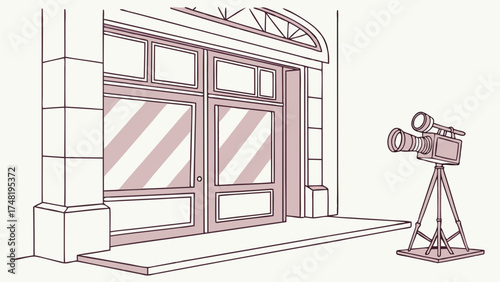 Film Set Illustration with Camera and Architecture.