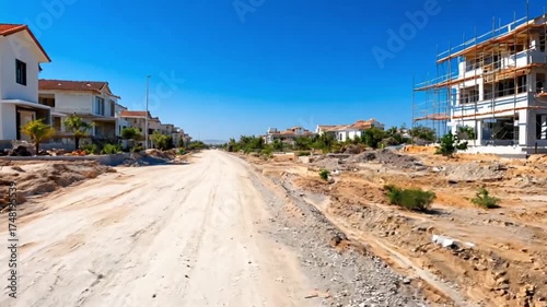 Under Construction Residential Street, Sunny Day, Empty Road, Future Homes
