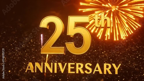 Golden 25th Anniversary Celebration with Fireworks and Confetti.