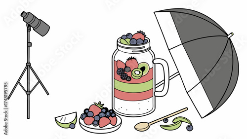 Food Styling Illustration with Props and Light Summer Smoothie or Beverage.