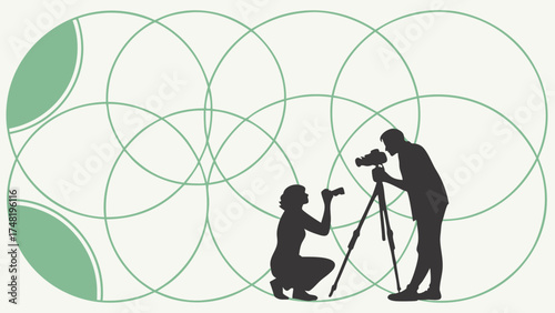A Silhouette of Photographers with Geometric Backdrop.