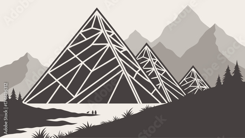 Geometric Mountain Landscape Illustration.