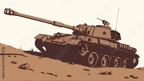 Illustration of a Military Combat Tank on Terrain.