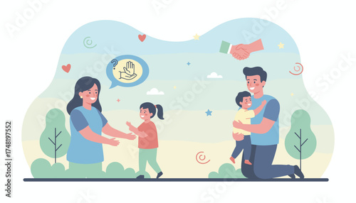 Happy family interacting representing communication care and partnership in a supportive environment