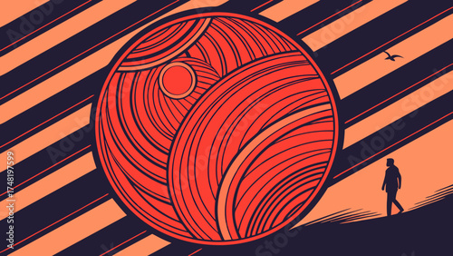 Abstract Illustration Silhouette of a Person Walking Artistic Vector Artwork.