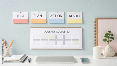 Workspace with Journey Completion Board and Organizational Tools