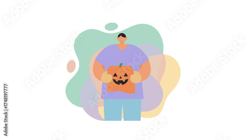 Person holding a carved Halloween pumpkin Autumn holiday celebration festive activity tradition