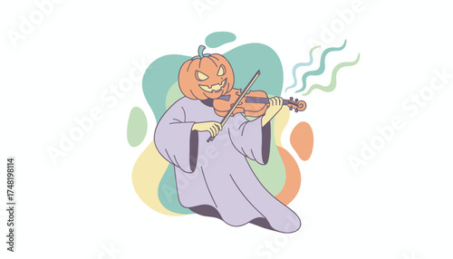 Jackolantern ghost playing violin bringing spooky fun and music to Halloween events