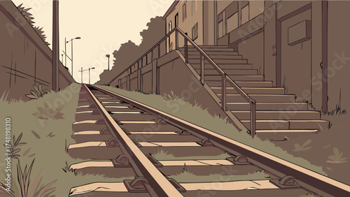 Illustration of Railway Tracks and Steps.