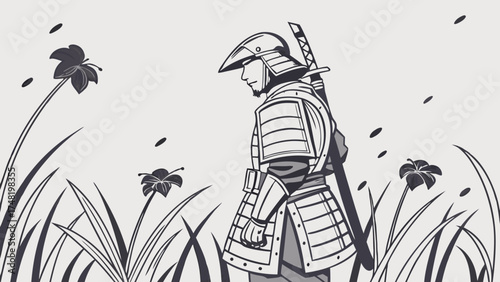Illustration of Warrior in Armor and Sword Vector Graphic.