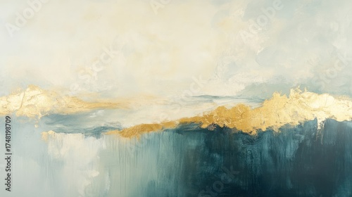 Abstract painting with gold accents