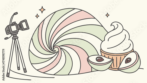 Artistic Illustration of Sweets and Videography Equipment.