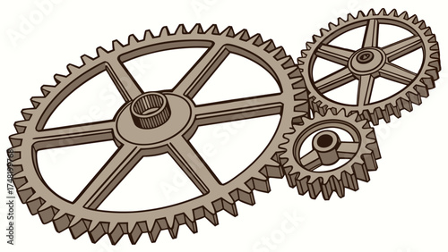 Mechanical Gears Illustration on White Background.