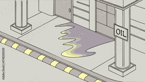 Oil Spill Cartoon Illustration.