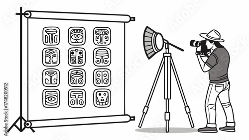 Photographer Capturing Ancient Glyphs - Illustration.