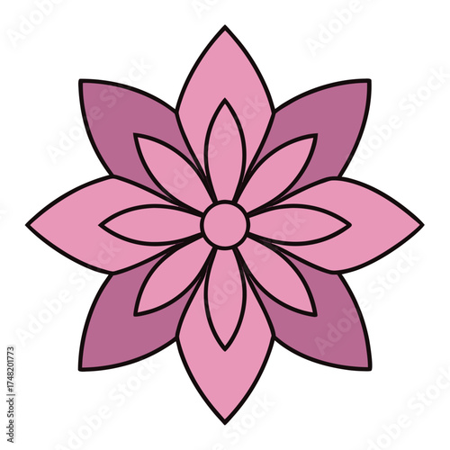 Illustration of a purple flower mandala, displaying intricate details and calming hues, suitable for spiritualthemed designs and creative endeavors