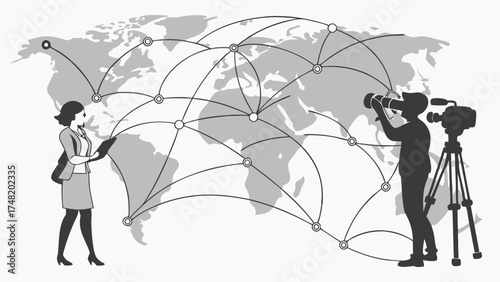 Global News Reporting and Broadcast Concept Illustration.