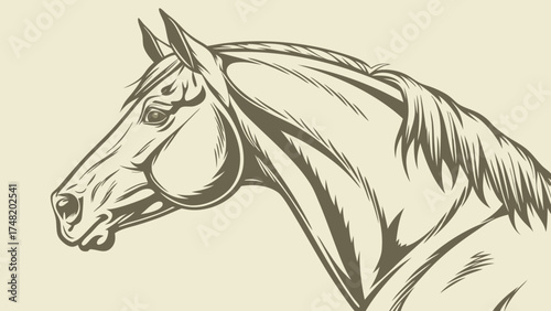Horse Head Silhouette Illustration on Beige Background.