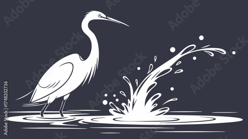 Illustration of a bird by the water splash with bubbles vector image.