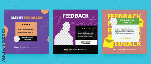 Customer feedback testimonial social media post web banner template Bundle. Customer feedback review