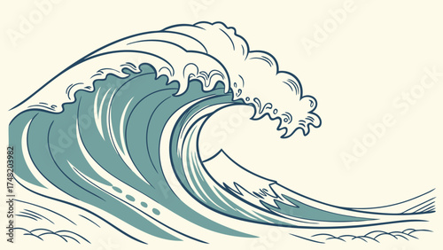 Waves crashing ocean illustration abstract art.
