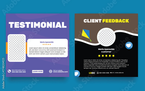 Customer feedback testimonial social media post web banner template Bundle. Customer feedback review
