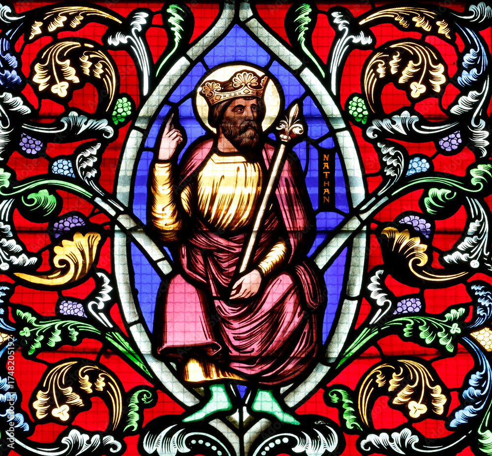 Fototapeta premium Bayeux cathedral. Stained glass. King Nathan. Bayeux. France.