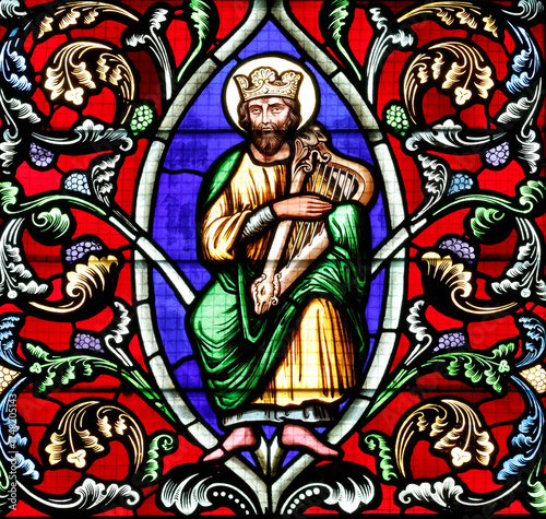 Wallpaper Mural Bayeux cathedral. Stained glass.  King David playing the harp. Bayeux.  France. Torontodigital.ca