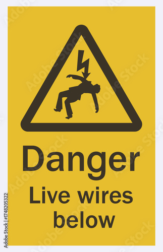 Live wire Danger with danger for underground live wire below in electric wire danger in metro rail station electric hazard for live.Warning sign for alert and safe from hazards keep pedestrians safe  