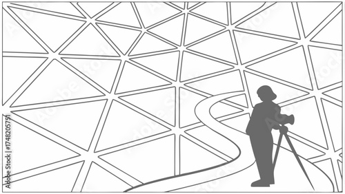 Photographer Silhouetted by Geometric Structure.