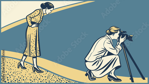 Photography Session Illustration in Retro Style.