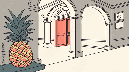 Pineapple Illustration In Architectural Setting.