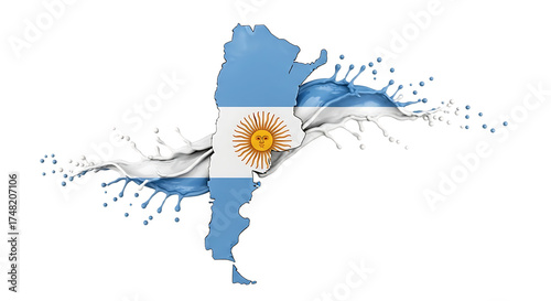 Argentina flag in the shape of the country map, made of colorful splashes, isolated on transparent background a creative representation of argentinian national identity and cultural heritage