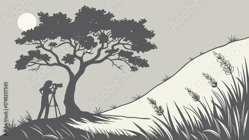 Silhouette of a Photographer and Tree Under the Sun.