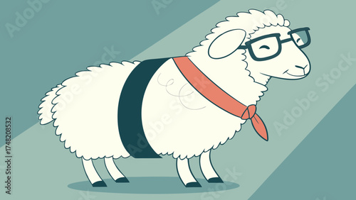 Smart sheep character with glasses and tie business illustration.
