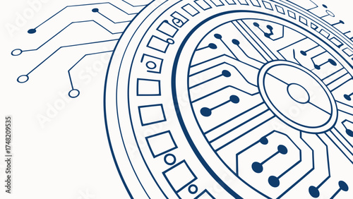 Abstract digital background featuring circuit line elements, showcasing intricate patterns and technology themes, evokes sense of innovation