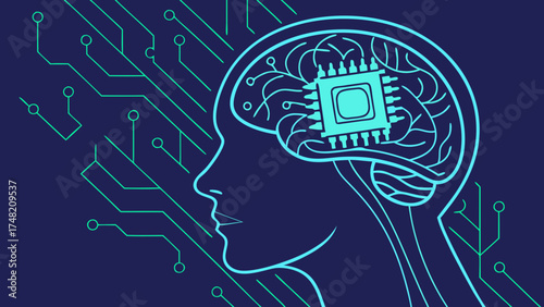 Abstract digital brain with AI chip and circuit design, representing technology and innovation in artificial intelligence