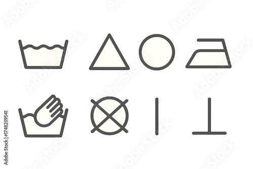 International standard laundry care symbols for washing, bleaching, drying, and ironing clothes