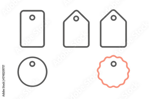 Minimalist outline icon set of blank shapes for retail price tags and labels